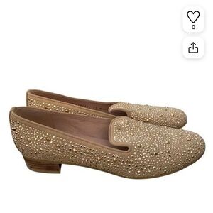 Stuart Weitzman Slipbeads Beige Blush Suede Gold Studded Loafer Flats